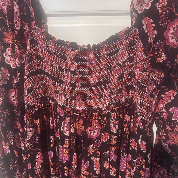 Free People Sweet Escape Floral Long Sleeve Boho Smocked Bodice Maxi Dress M - Picture 4 of 10